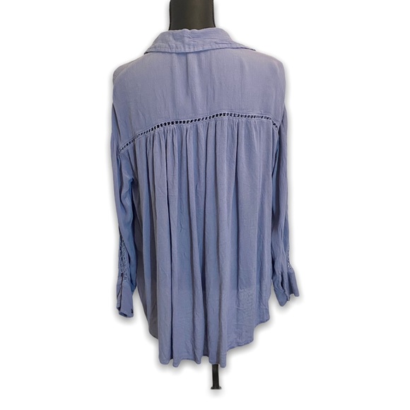 Free People Blouse Blue Small Crochet Shoulders - Picture 4 of 5